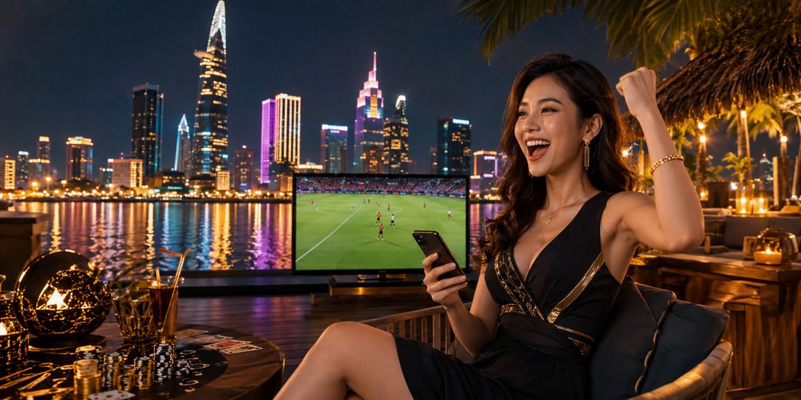 Người chơi tại TP. Hồ Chí Minh trải nghiệm trò chơi bài trực tuyến với ánh đèn neon